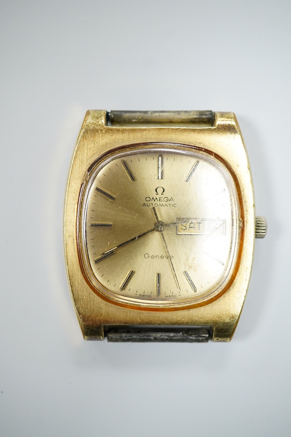 A gentleman's mid 1970's steel and gold plated Omega automatic day/date wrist watch, movement c.1022, case diameter 37mm, no strap, box or papers.